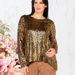Michael Kors Black & Gold Metallic Snakeskin Print Top~ Sz 2X